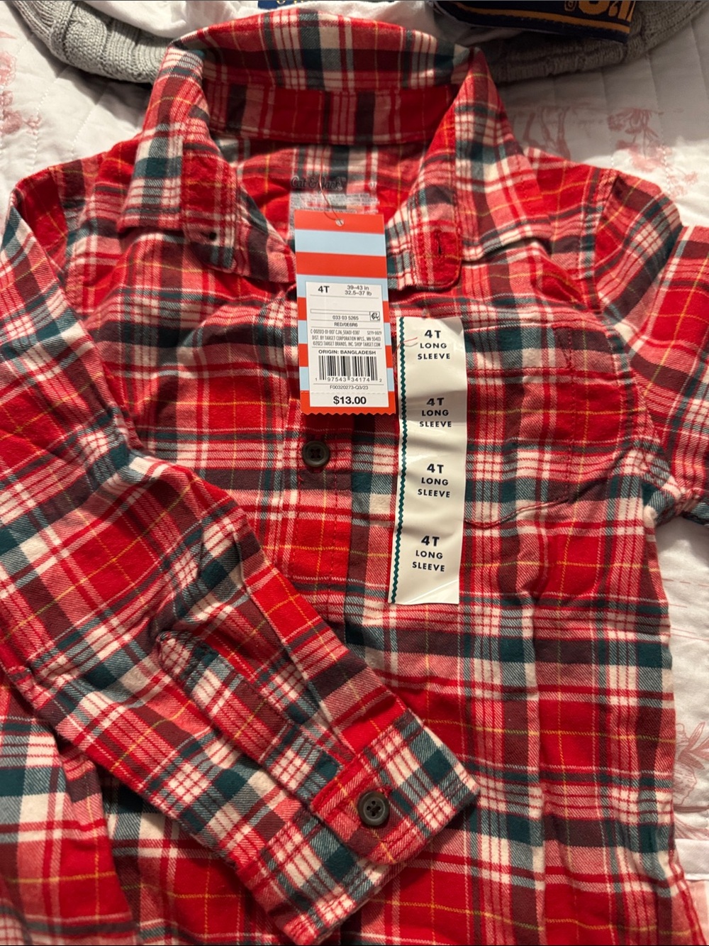 Cat & Jack Red Plaid Button-Down Long-Sleeve Shirt
